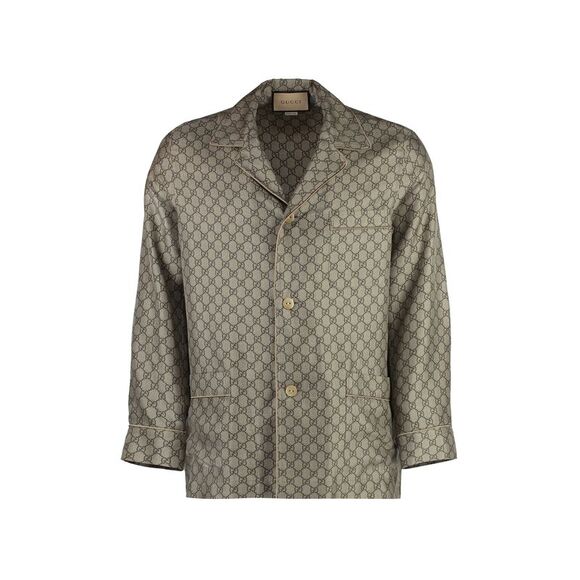 Men's SS24 Tan Silk Blazer with Lapel Collar and Pockets